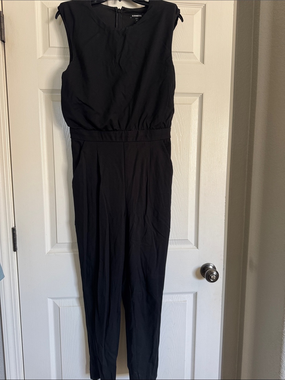 Express Black Sleeveless Waist-Defined Jumpsuit